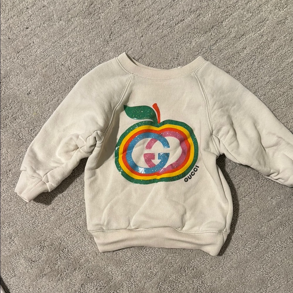 Gucci Cream and Green Hoodie with Colorful Apple Design